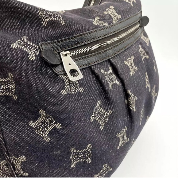 CELINE Denim Macadam Triomphe Indigo Blue Shoulder Bag - Picture 3 of 9